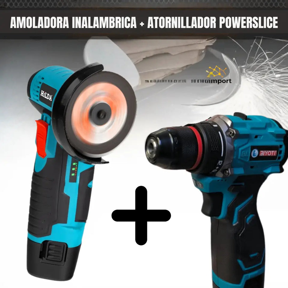 AMOLADORA INALÁMBRICA + ATORNILLADOR POWERSLICE